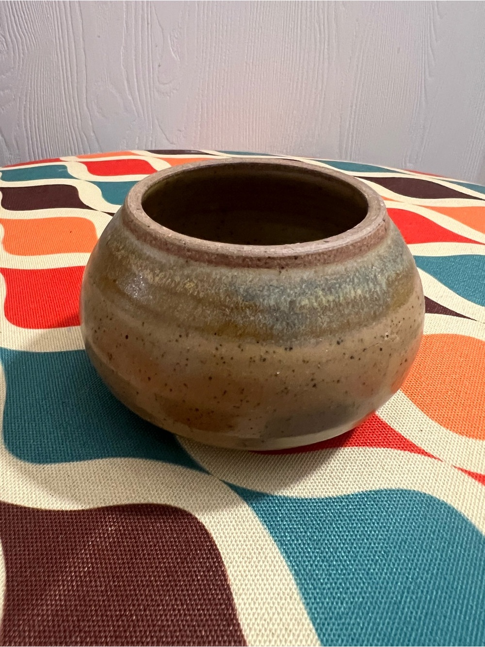 Signed Handmade Ceramic Bowl in Earth Brown and Cream, Studio Art